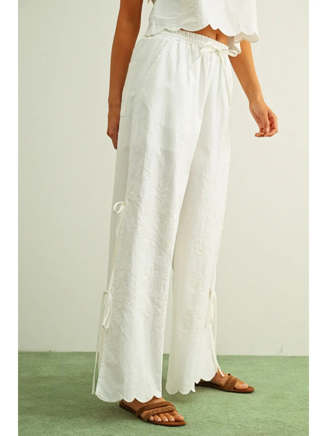 Embrodiery with Tie On the Side Pants