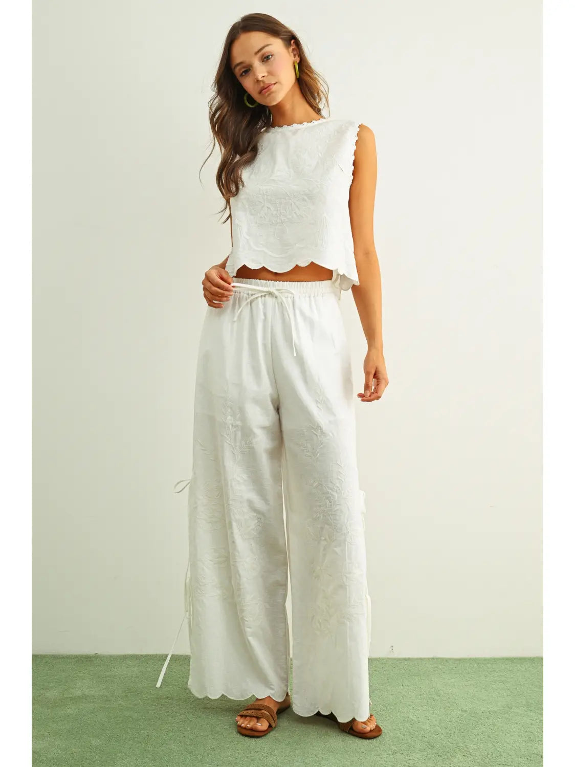 Embrodiery with Tie On the Side Pants