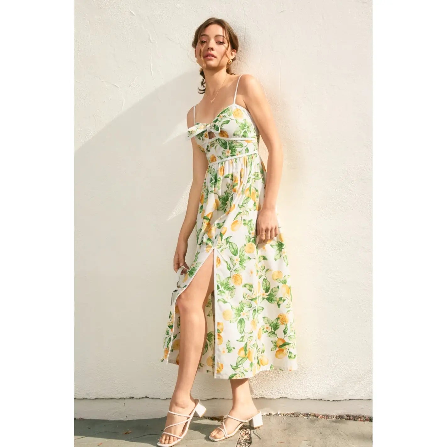 Lemon Sleeveless Contrast Binding Maxi Dress