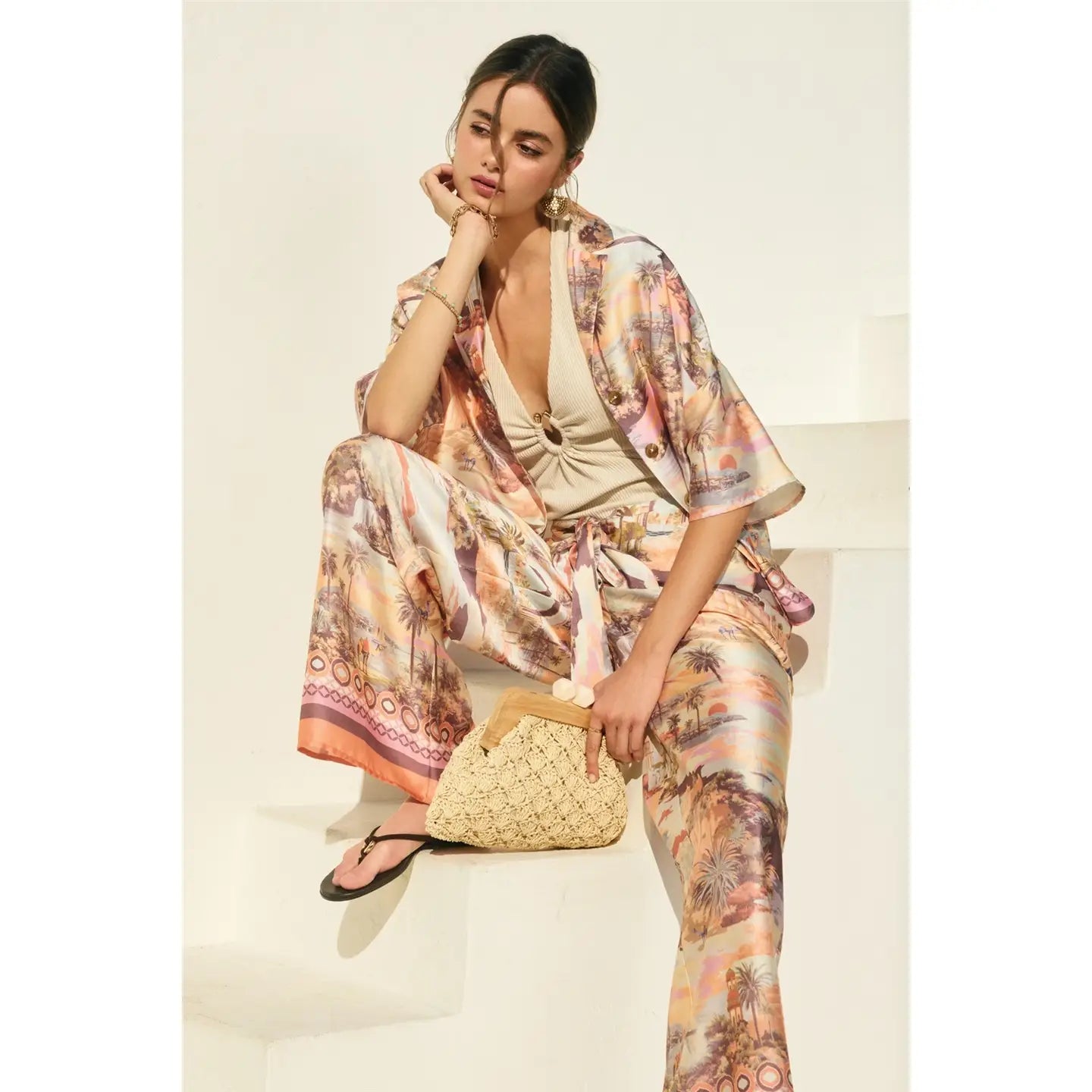 Rose Dusk Oasis Tie Front Relaxed Pants