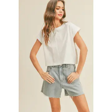 Round Neck Cuffed Sleeve Top