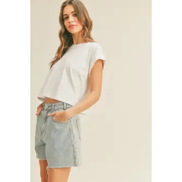 Round Neck Cuffed Sleeve Top