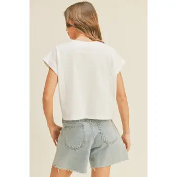 Round Neck Cuffed Sleeve Top
