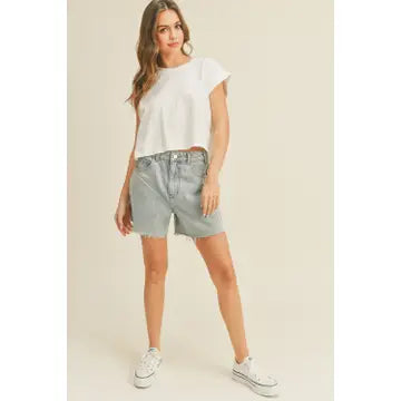 Round Neck Cuffed Sleeve Top