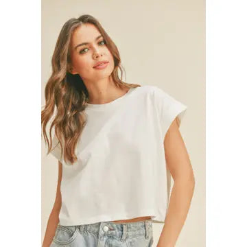 Round Neck Cuffed Sleeve Top