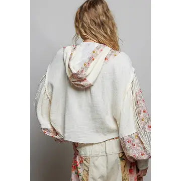 Balloon Sleeve Double Gauze Floral Placket Jacket