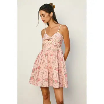 Floral Sleeveless Contrast Bind Mini Dress