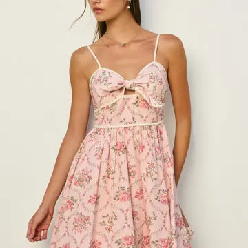 Floral Sleeveless Contrast Bind Mini Dress