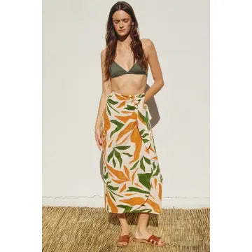Round Hem Midi Wrap Skirt