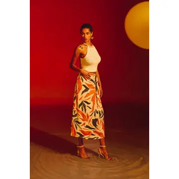 Tropical Leaf Crochet Contrast Halter Top