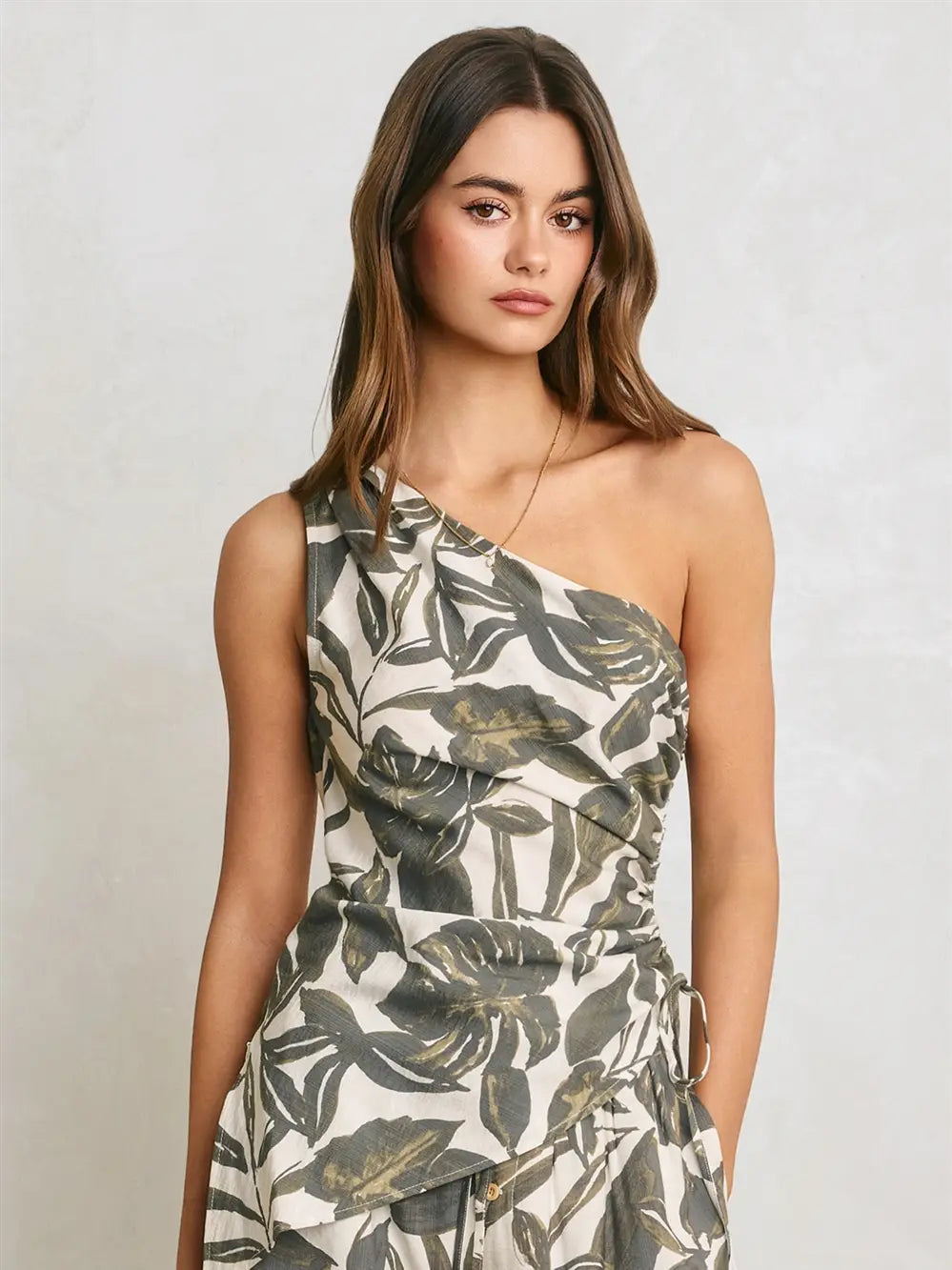 Swaying Palms One Shoulder Ruched Top