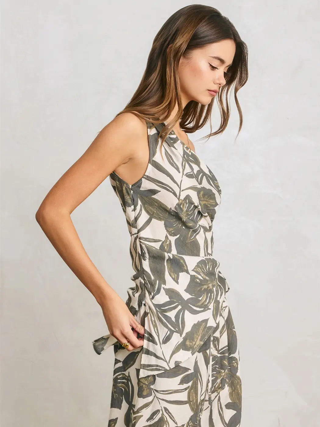 Swaying Palms One Shoulder Ruched Top