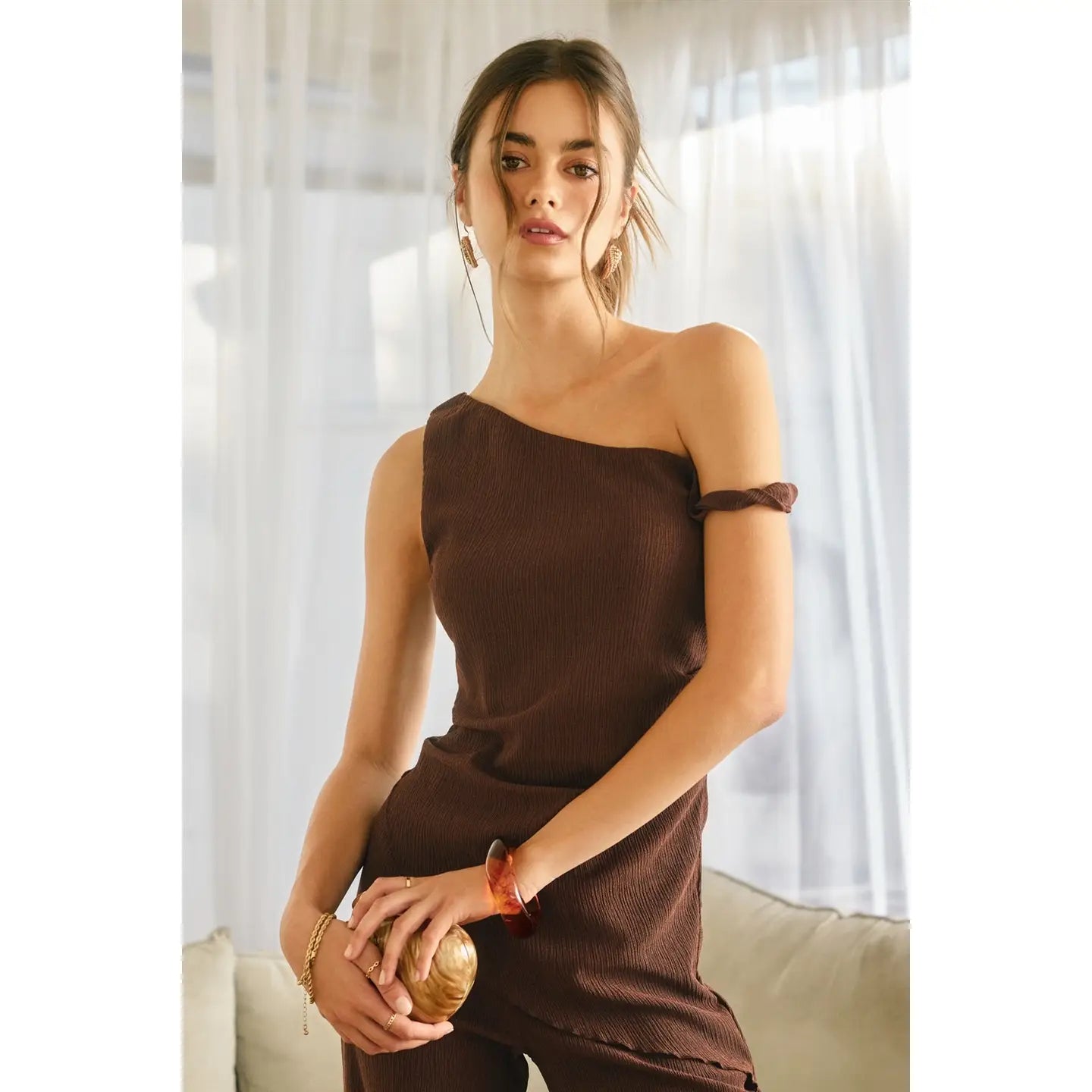 Soft Stretch One Shoulder Asymmetrical Top