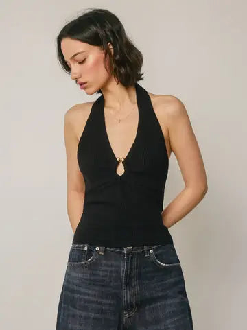 Plunging Gold Trim Halter Top