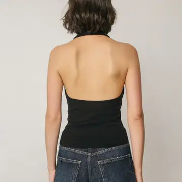 Plunging Gold Trim Halter Top