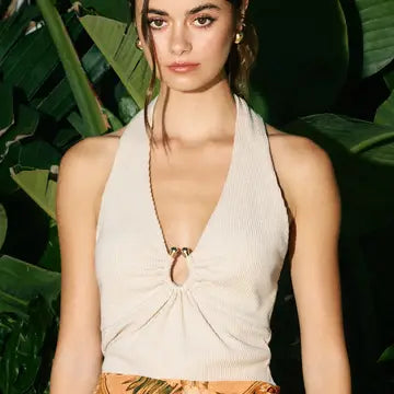 Plunging Gold Trim Halter Top