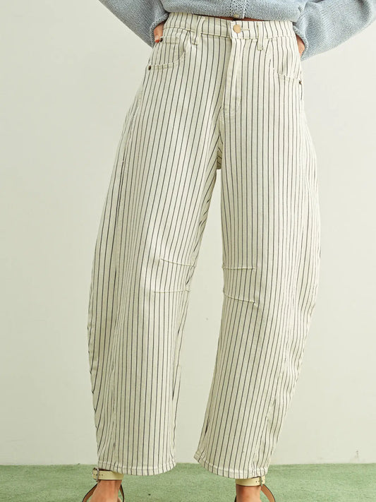 Pinstriped Pattern Barrel Pants