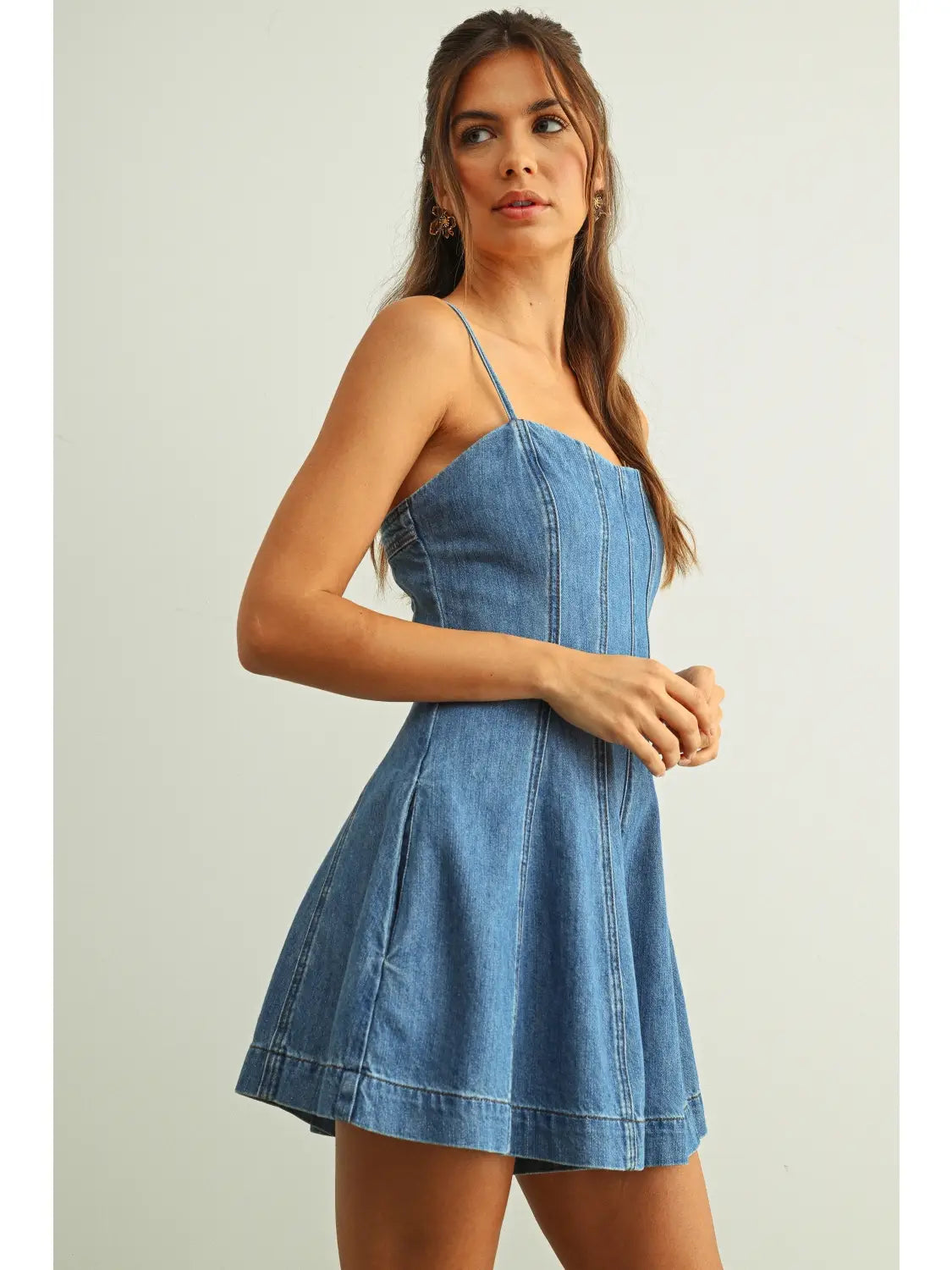 Paneled Washed Denim Romper