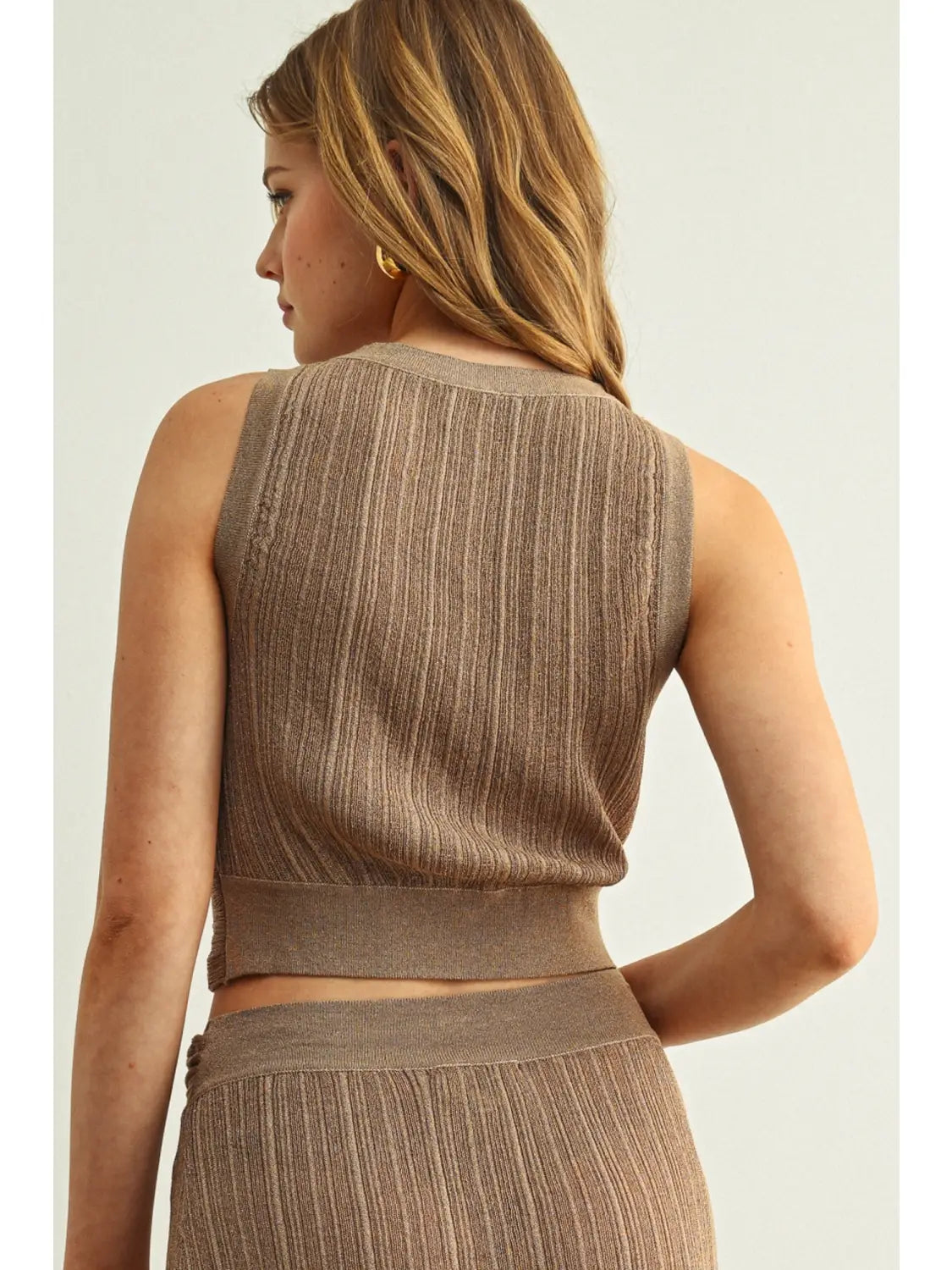 Ribbed Twist Front Sleeveless Knitted Crop Top