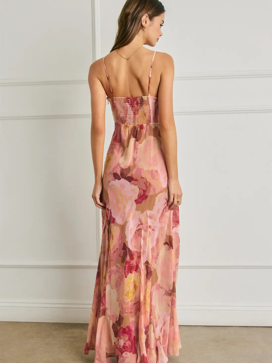 Bold Floral Chiffon Frilly Hem Maxi Dress