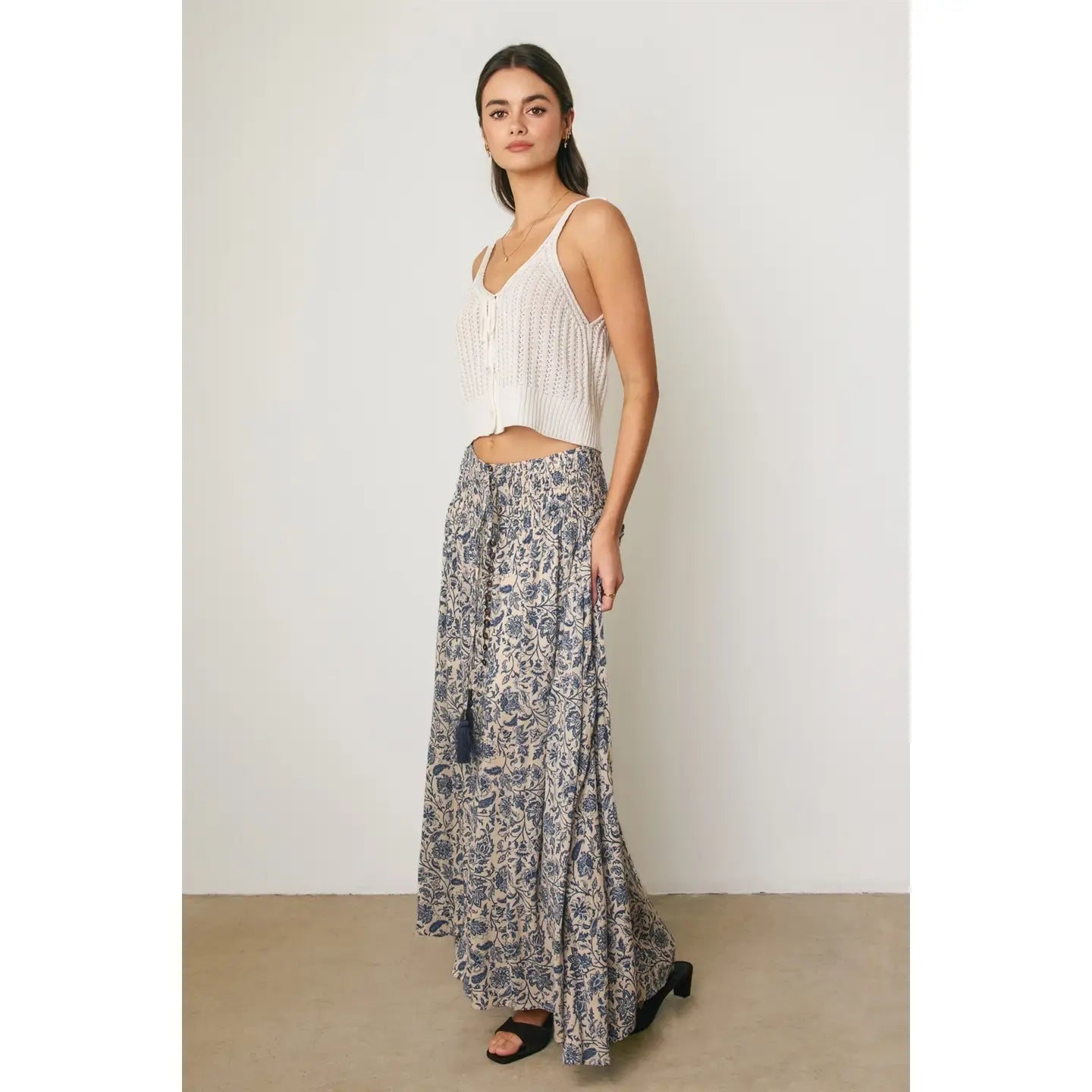 Paisley Floral Smocked Hip Midi Skirt