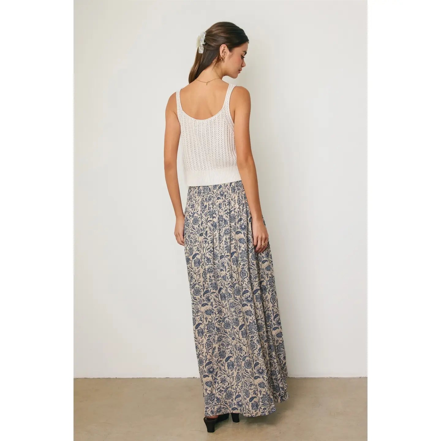 Paisley Floral Smocked Hip Midi Skirt