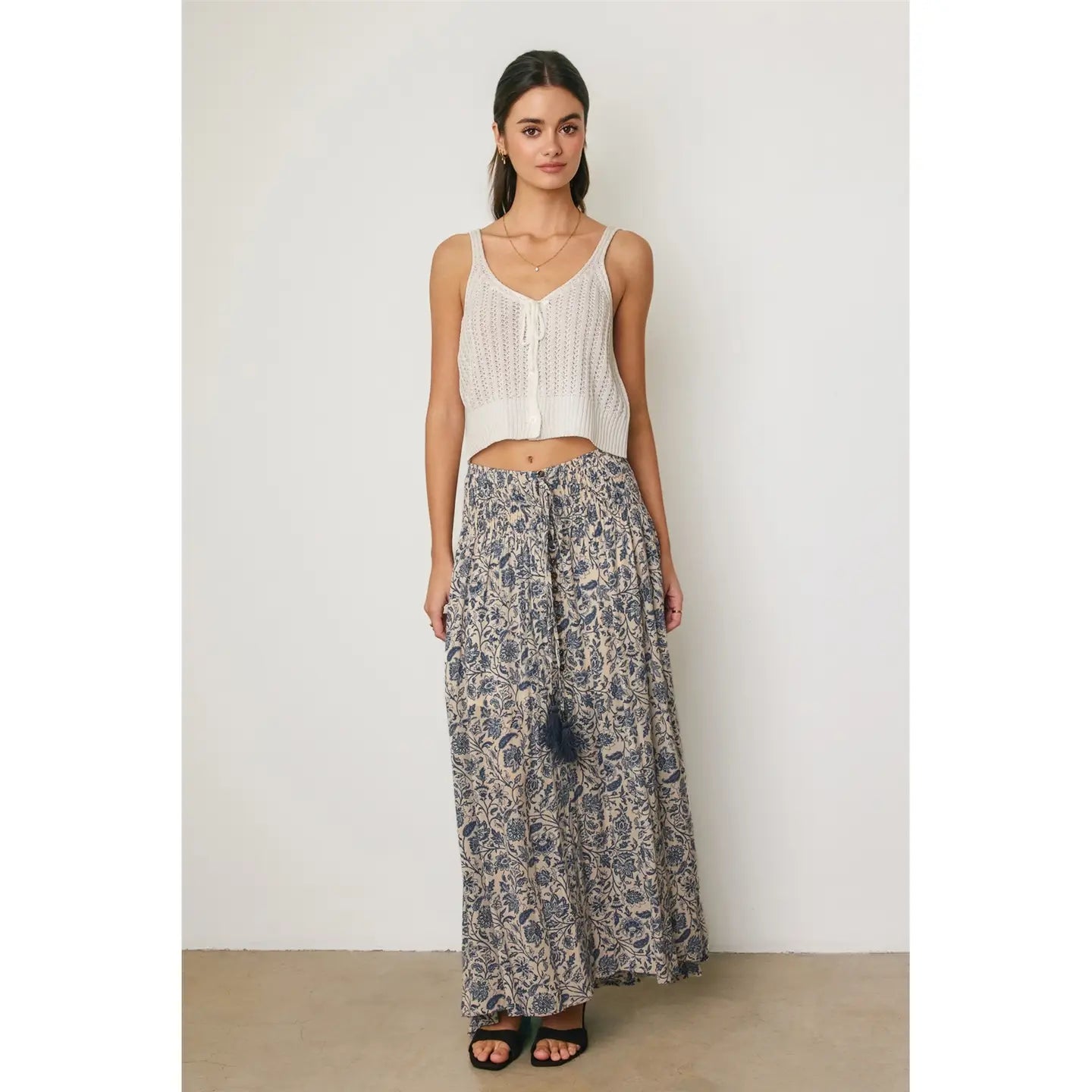 Paisley Floral Smocked Hip Midi Skirt