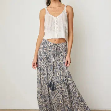 Paisley Floral Smocked Hip Midi Skirt