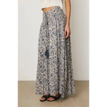 Paisley Floral Smocked Hip Midi Skirt