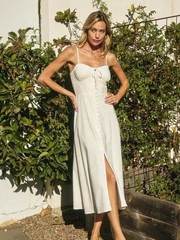 Linen Sweetheart Corset Midi Dress