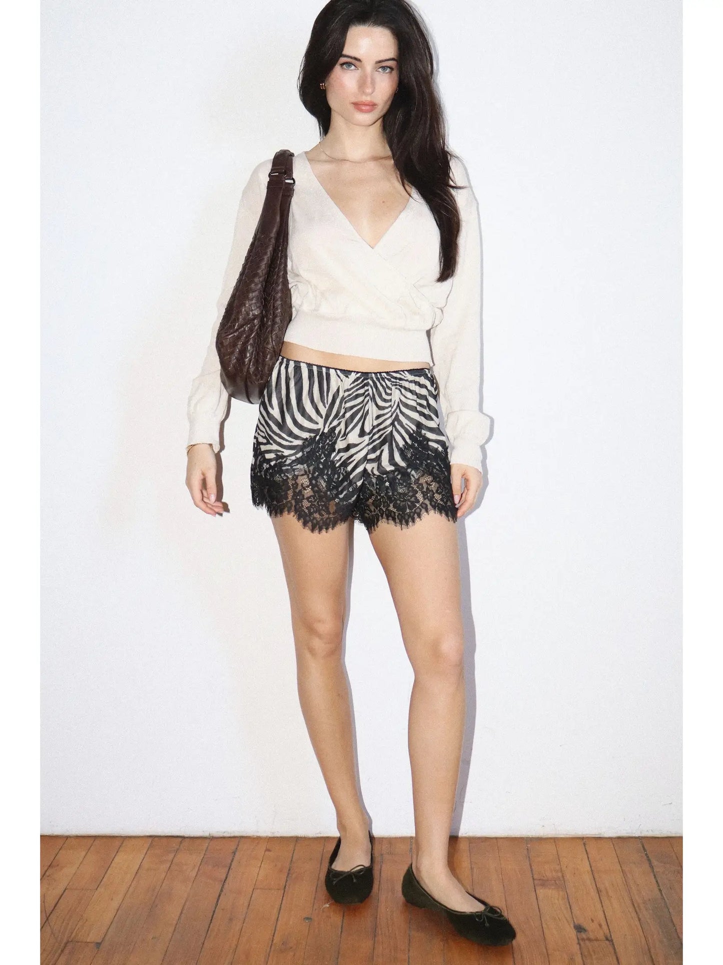 Zebra Print Lace Trim Shorts
