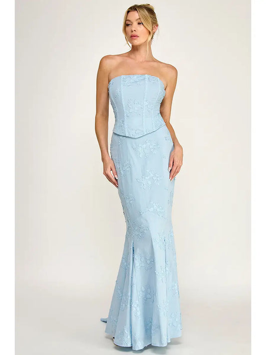 Eyelet Strapless Corset Lace- Up Maxi Dress