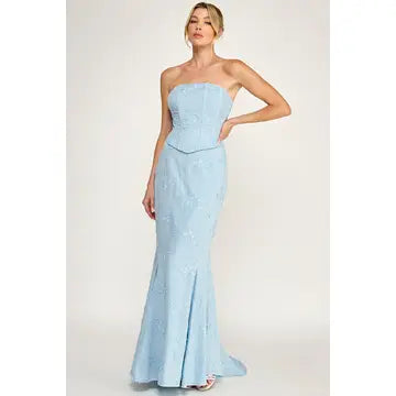 Eyelet Strapless Corset Lace- Up Maxi Dress