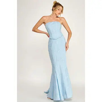 Eyelet Strapless Corset Lace- Up Maxi Dress