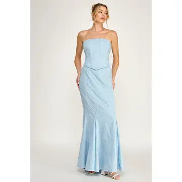 Eyelet Strapless Corset Lace- Up Maxi Dress