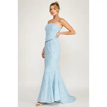 Eyelet Strapless Corset Lace- Up Maxi Dress