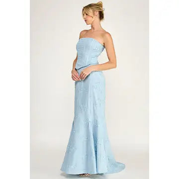 Eyelet Strapless Corset Lace- Up Maxi Dress