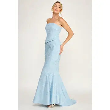 Eyelet Strapless Corset Lace- Up Maxi Dress