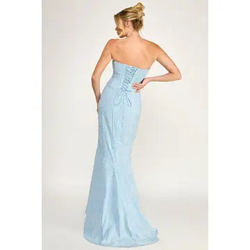 Eyelet Strapless Corset Lace- Up Maxi Dress