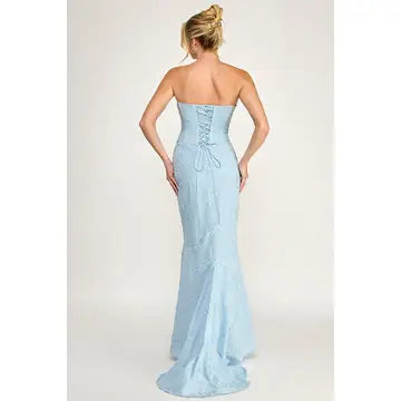 Eyelet Strapless Corset Lace- Up Maxi Dress