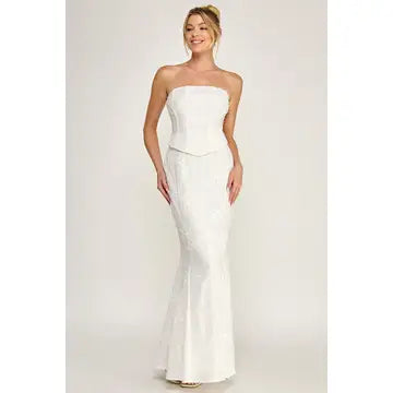 Eyelet Strapless Corset Lace- Up Maxi Dress