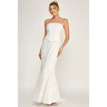 Eyelet Strapless Corset Lace- Up Maxi Dress