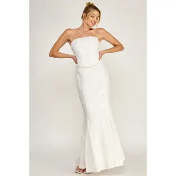 Eyelet Strapless Corset Lace- Up Maxi Dress
