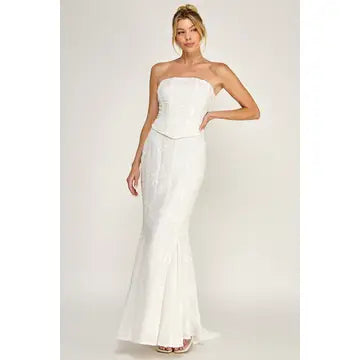 Eyelet Strapless Corset Lace- Up Maxi Dress