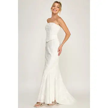 Eyelet Strapless Corset Lace- Up Maxi Dress