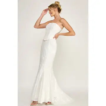 Eyelet Strapless Corset Lace- Up Maxi Dress