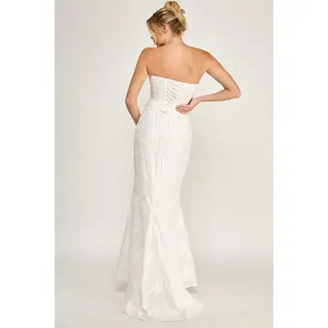 Eyelet Strapless Corset Lace- Up Maxi Dress