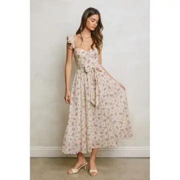 Floral Polka Dot Corset Flutter Dress