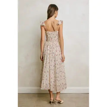 Floral Polka Dot Corset Flutter Dress