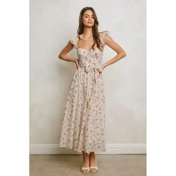 Floral Polka Dot Corset Flutter Dress